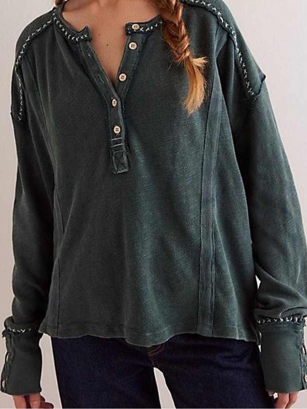 We The Free, Taylor Henley Long Sleeve Shirt, Black